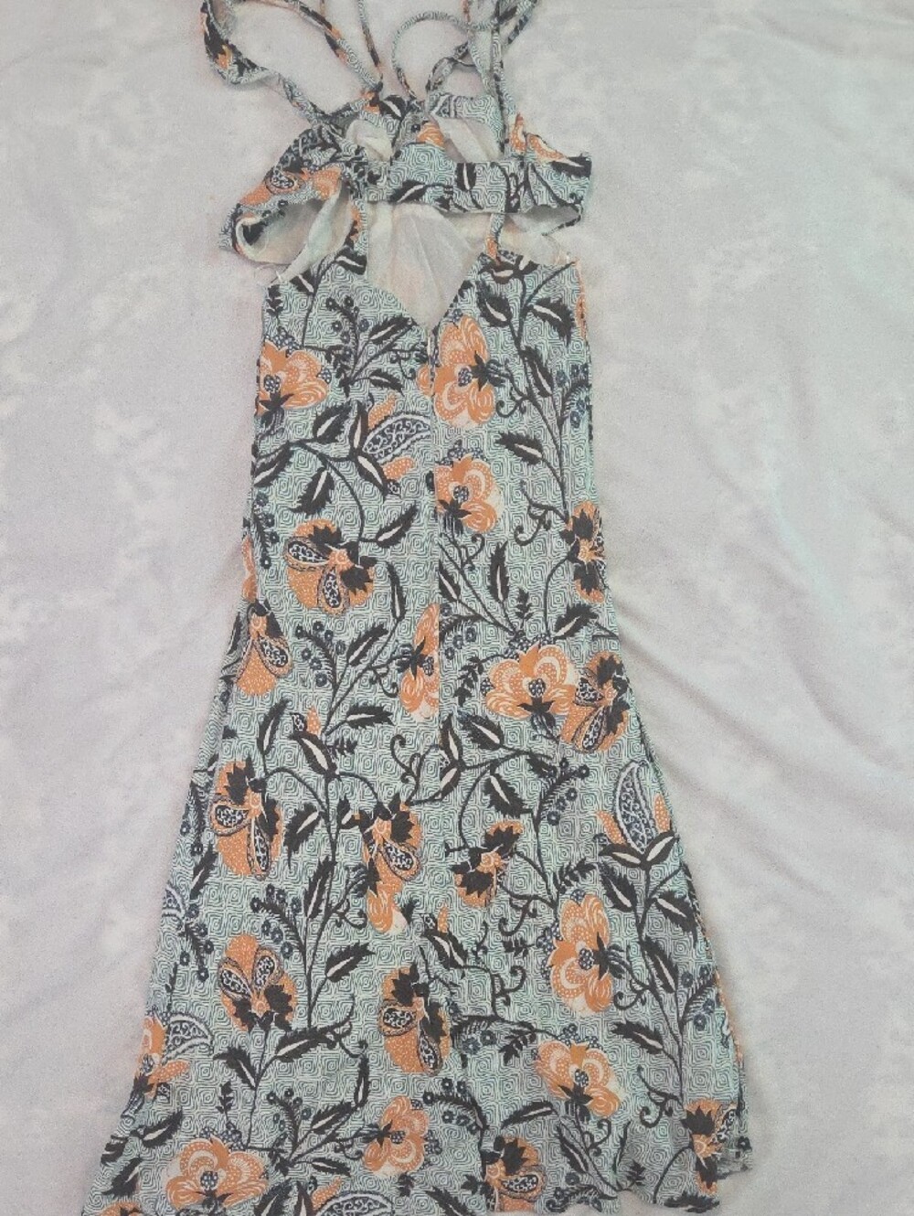Anthropologie Mint Maxi Dress with Mustard Floral Print. Mid Length Dress. - Picture 6 of 7
